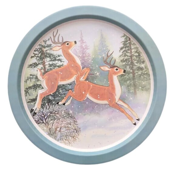 Vintage Christmas Reindeer Cookie Trays, Metal Holiday Snowman Trays - Set of 2 - Picture 2 of 8